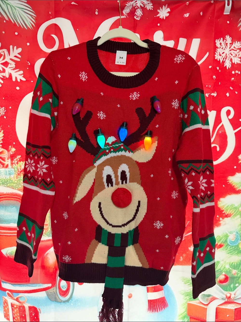 Festive Red Reindeer Light-Up Sweater - Brand